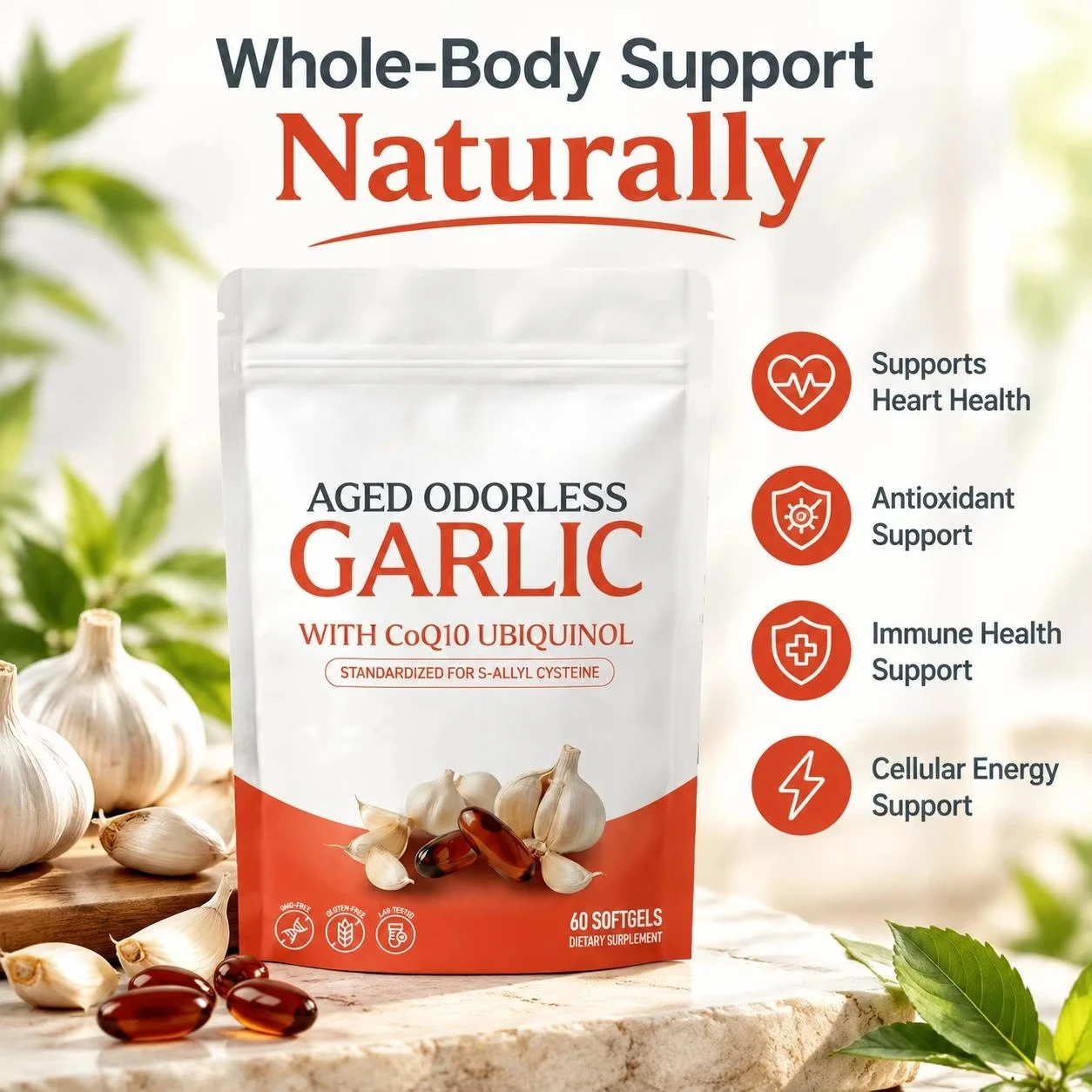 Coq10 Ubiquinol Softgel - Gélules de ail vieilli sans odeur